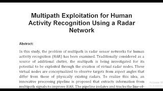 Multipath Exploitation for Human Activity Recognition Using a Radar Network [upl. by Keely]