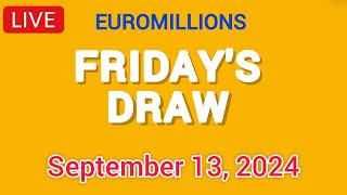 The National Lottery Euromillions Draw Live Results From Friday 13 Sep 2024  euromillions live [upl. by Ytima]