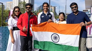 Megastar Chiranjeevi amp Ram Charan and UpasanaSurekha Visuals With PV Sindhu At Paris Olympics 2024 [upl. by Dhar]