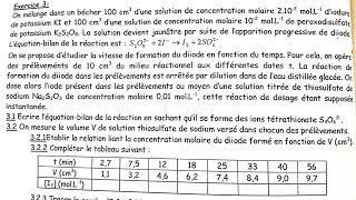 Exercice Cinétique Chimie 1 Niveau Terminale S [upl. by Alvis]