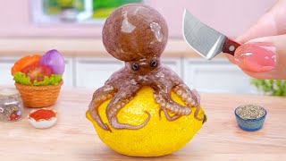 Seafood Recipe 🐙 Cooking Delicious Miniature Grilled Octopus With Yellow Lemon 🍋By Tina Mini Cooking [upl. by Lledor309]