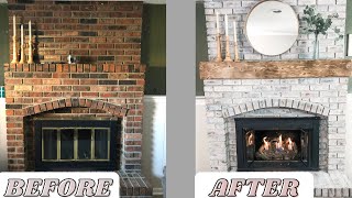 HOW TO WHITEWASH A BRICK FIREPLACE  DIY MANTLE [upl. by Gaylord110]