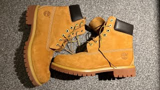 Timberland Premium 6 inch boots in wheat tan nubuck  Unboxing amp Review [upl. by Ledarf]