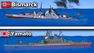 Bismarck VS Yamato  Battleship Animation⚓ [upl. by Ahsoyem]