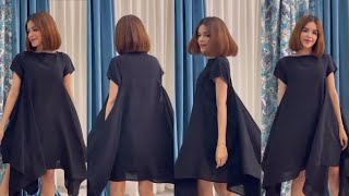 EASY CUTTING HANDKERCHIEF FLARE DRESS TUTORIAL [upl. by Nalyr269]