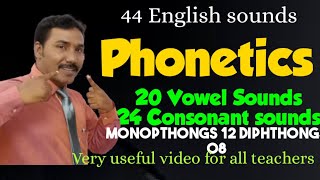 Phonetics The 44 Sounds amp Symbols Vowel sounds 20 Consonant sounds  24 Monopthongs amp Diphthongs [upl. by Ferriter]