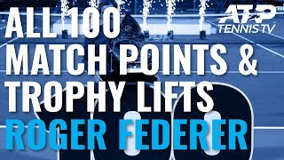 Roger Federers 100 Titles Championship Points amp Trophy Lifts [upl. by Amati259]