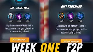 Week One F2P Recap  TWO NEW CODES  Marvel Strike Force [upl. by Sana352]