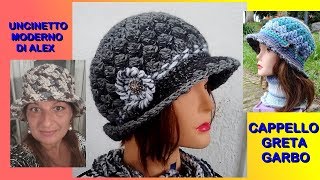 CAPPELLO UNCINETTO quotGRETA GARBOquot PUNTO CHIOCCIOLA CON TESA ALEX CROCHET TUTORIAL FACILE [upl. by Aleyam430]