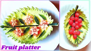 How to carve watermelon fruit platterEasy fruit carving ideaswatermelon flower carving [upl. by Zaneski]