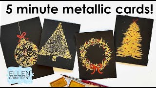 EASY 5 minute Metallic Watercolor Holiday Cards [upl. by Emor533]