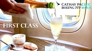 PURE BLISS REVIEW Cathay Pacific First Class Boeing 777300ER Los Angeles to Hong Kong Review [upl. by Ahsenek]