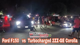 Bossy D Turbocharged 2ZZGE vs 2022 Ford F150 at Ironshore Drag Racing [upl. by Boeschen]