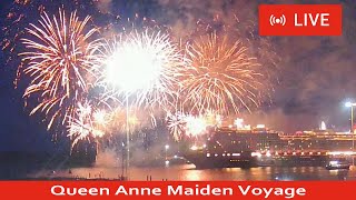 SHIPS TV  LIVE Cunard Queen Anne With Fireworks Maiden Voyage Port of Southampton [upl. by Naujud851]