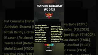 Sunriser Hyderabad IPL Squad 2025 ipl ipl2025 srh trending cricket rcb [upl. by Eladnwahs670]