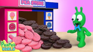 Pea Pea Explore Black Pink Oreo Vending Machine 🍩 Cartoon For Kids 💖 Pea Pea World [upl. by Dranal]