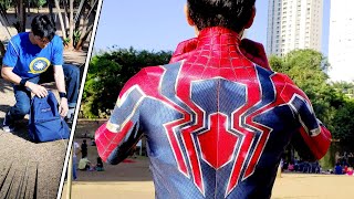 SPIDERMAN IRON ARMOR COSTUME In Real Life Suit Up  Cosplay [upl. by Lampert]