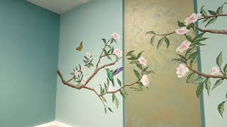 How to paint a chinoiserie hummingbird Mural [upl. by Tilden678]