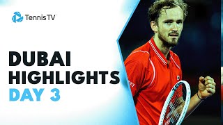 Medvedev Faces Bublik Djokovic Rublev amp AugerAliassime In Action  Dubai 2023 Day 3 Highlights [upl. by Euf819]