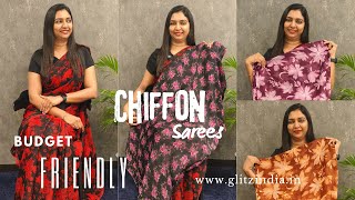 Budget Friendly Chiffon sarees collections  ONLY 600  𝐆𝐋𝐈𝐓𝐙𝐈𝐍𝐃𝐈𝐀 FASHIONS 🥰👌 [upl. by Aldric]