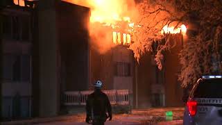 Firefighters battle large blaze at Indiana apartment building [upl. by Amyaj]