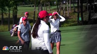 Allisen Corpuzs topped shot turns into Nelly Korda eagle putt at Solheim Cup  Golf Channel [upl. by Sekyere]