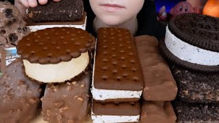 VNM ASMR chocolate Oreo cookie ice cream sandwich mukbang bites only [upl. by Ibbie473]