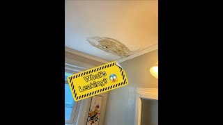 Ceiling with bad water stain toilet leaking at base 😱 Replacement of lead bend plumbing plumber [upl. by Stolzer405]