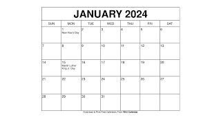 Free Printable January 2024 Calendar Templates With Holidays  Wiki Calendar [upl. by Hammerskjold209]