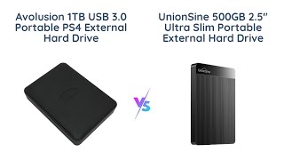 Avolusion 1TB USB 30 Portable PS4 HDD vs UnionSine 500GB 25quot Ultra Slim Portable HDD [upl. by Enomaj422]