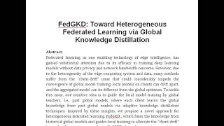 FedGKD Toward Heterogeneous Federated Learning via Global Knowledge Distillation [upl. by Ynotna]