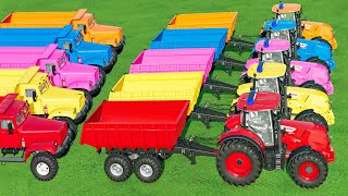 TRANSPORTING CLAAS and McCormickTRACTORs amp FRUITs with FLATBED TRAILER amp GARAGE LOADERS FS22 [upl. by Enitsugua]