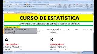 Curso de ESTATÍSTICA Como calcular o Coeficiente de Variação Medida de Dispersão [upl. by Zaller]