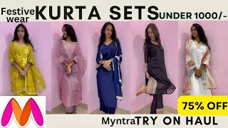 FESTIVE WEAR “KURTA SET HAUL”  Myntra Trendy kurta sets under 1000  Try On Suit Haul  myntrahaul [upl. by Annabella942]