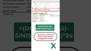 EXCEL FORMULE ⏱Turni di lavoro calcolo ore shorts [upl. by Ezara]