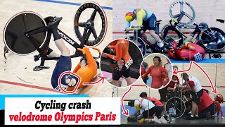 Olympics Paris 2024 Three cyclists collide at 40mph in terrifying crash at the Olympic velodrome [upl. by Amalle]