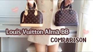 Louis Vuitton Alma BB Damier Ebene VS Monogram Comparison Review [upl. by Melisent]