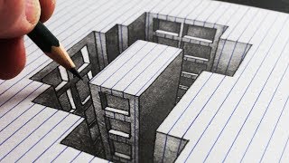 How to Draw a Hole Building Line Paper 3D Trick Art [upl. by Ternan]