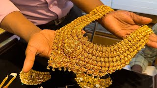 Antique Gold Jewellery  Light Weight Grand Design Collection  New Stone Antique Kasu Mango Malai [upl. by Aiek]