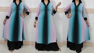 Trendy Kurti Design Cutting And Stitching Overlap V Collar Neck Centre Pleated V Neck Kurti Making [upl. by Durgy]