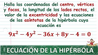 71 Ecuación de la hipérbola con centro fuera del origen dados los vértices y la excentricidad [upl. by Lacsap]