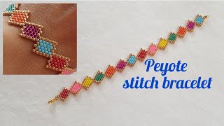 Peyote stitch braceletSummer braceletColorful seed beads braceletDiy Beading [upl. by Enomor]