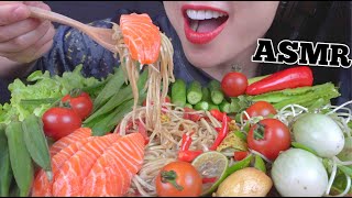 ASMR SALMON SASHIMI PAPAYA SALAD RECIPE SATISFYING CRUNCHY EATING SOUNDS NO TALKING  SASASMR [upl. by Nanni367]