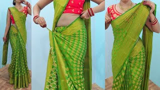 Banarashi silk saree draping in very easy steps  stone work silk saree DRAPING TUTORIAL for wedding [upl. by Atrebla345]