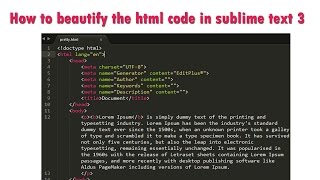 How to beautify the html code in sublime text 3 [upl. by Nosnirb]