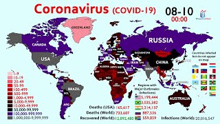 20 Million Coronavirus Cases amp 700K Deaths Worldwide Map Timelapse [upl. by Nered]