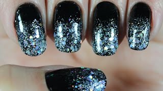 Unha Preta Degradê Brilhante Holográfico Glitter Flocado Decorada Nail Art Black Gradient Bright [upl. by Euseibbob588]