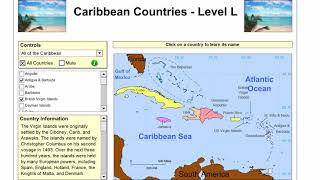 Learn the countries of Caribbean  Geography Tutorial Game  Learning Level [upl. by Lurlene842]