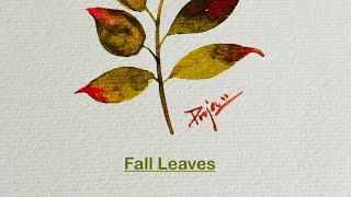 Easy fall leaves watercolour 🍃 easywatercolor leafs 🌿 [upl. by Jarred]