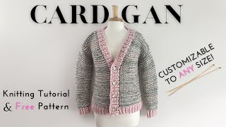 Cardigan Sweater Knitting Tutorial amp Free Pattern  Customizable to ANY Size  Knitting House Square [upl. by Ainimre245]